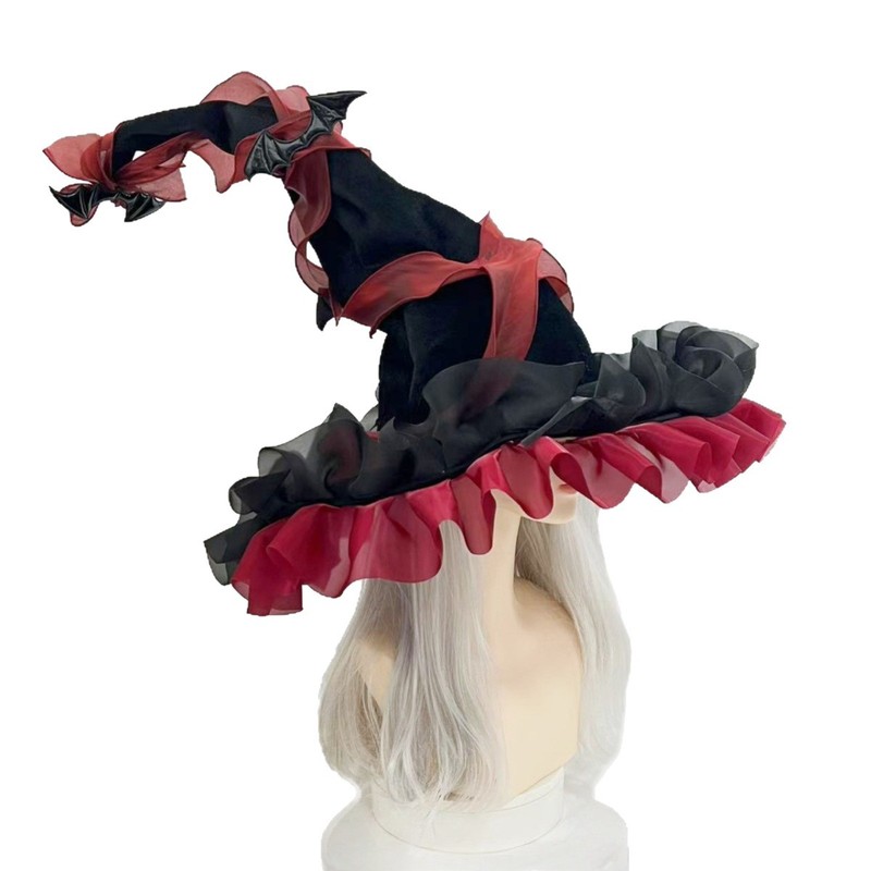 ハロウィン魔女帽子ダークバットウィザード大きなつば帽子ゴシックロリータドレスコスプレ帽子小道具|undefined