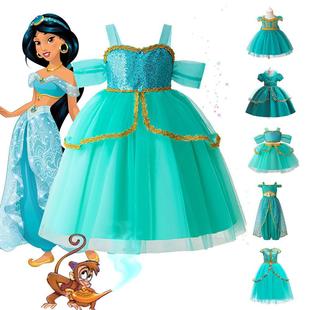 European and American Ara magic lamp costume Princess Jasmine sequins mesh princess dress girl dress suit dress