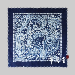 Bumingtang 110*110cm Traditional Handmade Tie-Dye Tablecloth Plant Indigo Dye Ethnic Style Craft Gift