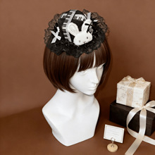 原创自制亚文化复古高琴兔兔黑白昭和蕾丝小礼帽发夹发饰少女头饰