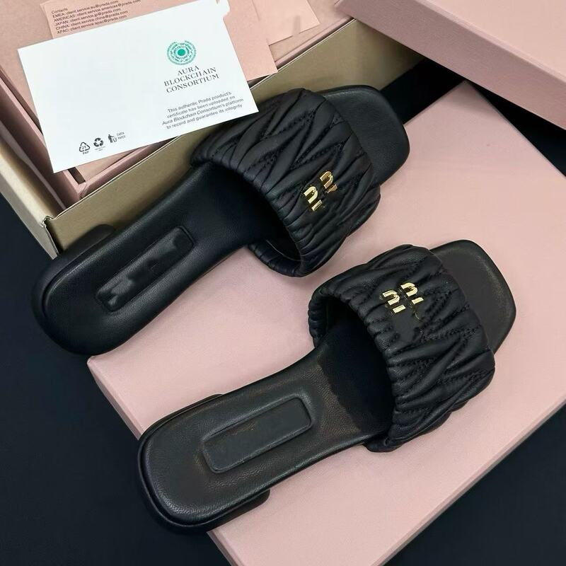 広州Miaojia多用途フラットサンダル、フレンチプリーツシューズ、夏の女性用アウターシューズ、新しいスクエアトゥスリッパ|undefined