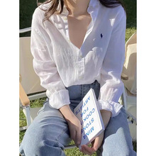 法国外单大牌夏薄防晒亚麻白色衬衫女早秋季宽松休闲棉麻长袖上衣