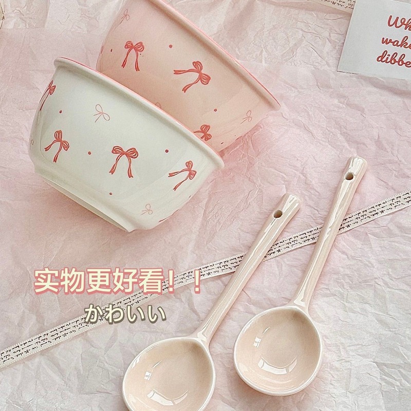 碗ins蝴蝶结碗碟套装饭碗家用陶瓷餐具高颜值盘子面碗网红草帽盘|undefined