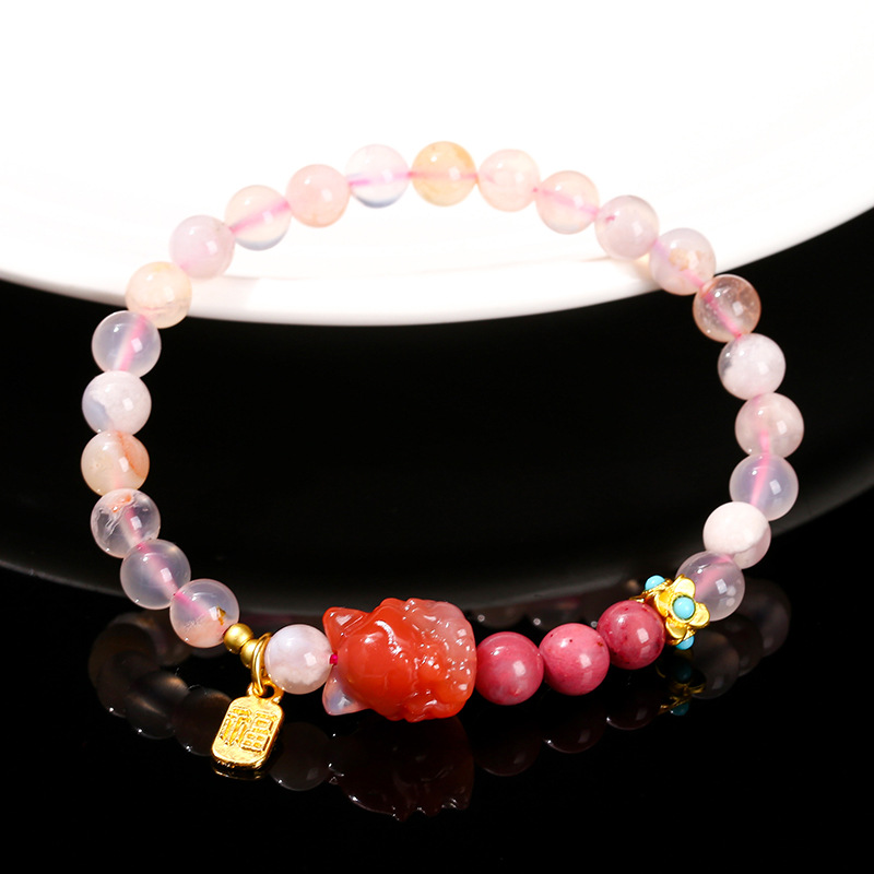 jingzhou jewelry 5a natural cherry agate nine tail fox bracelet high sense fashion girls single ring bracelet wholesale