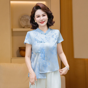 2025 Summer Popular Chinese Style Breathable Versatile High-End Elegant 2025 Summer New Chinese Style T-Shirt Short-Sleeved Tops