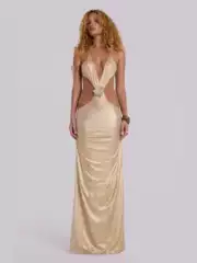 In Stock | European & American Summer New Arrival Solid Color Choker Backless Bodycon Street Style Dress