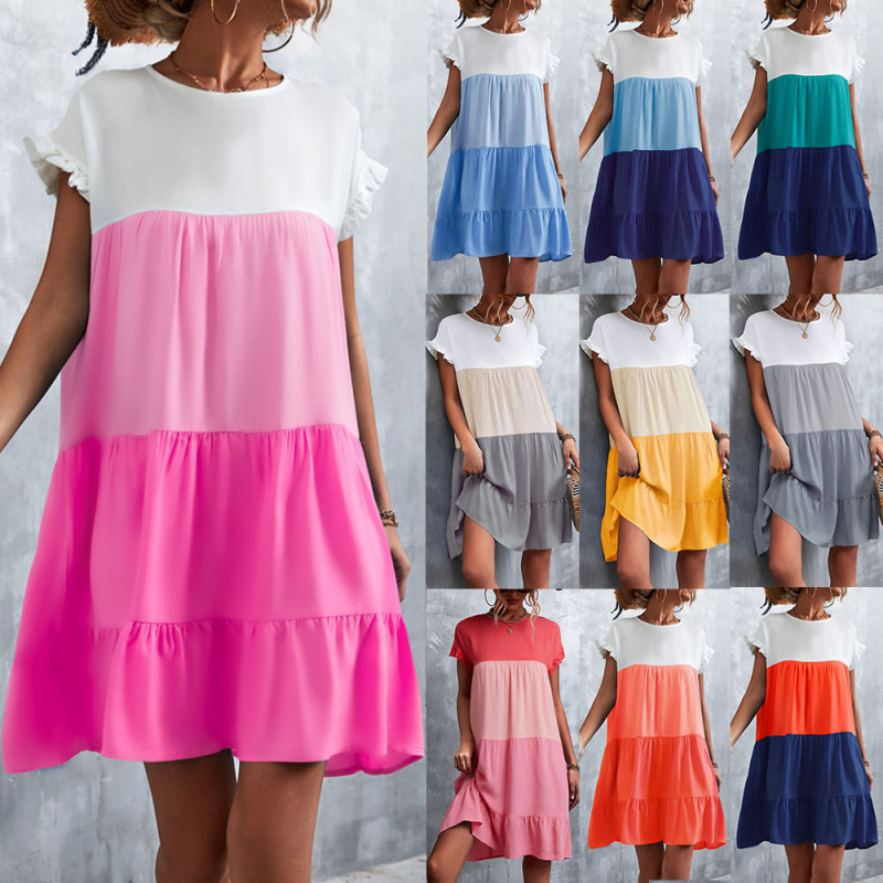 2026 Spring/Summer New Products: Independent Website Amazon Hot-Selling Ebay Bestseller Classic Color-Block Flared Dress