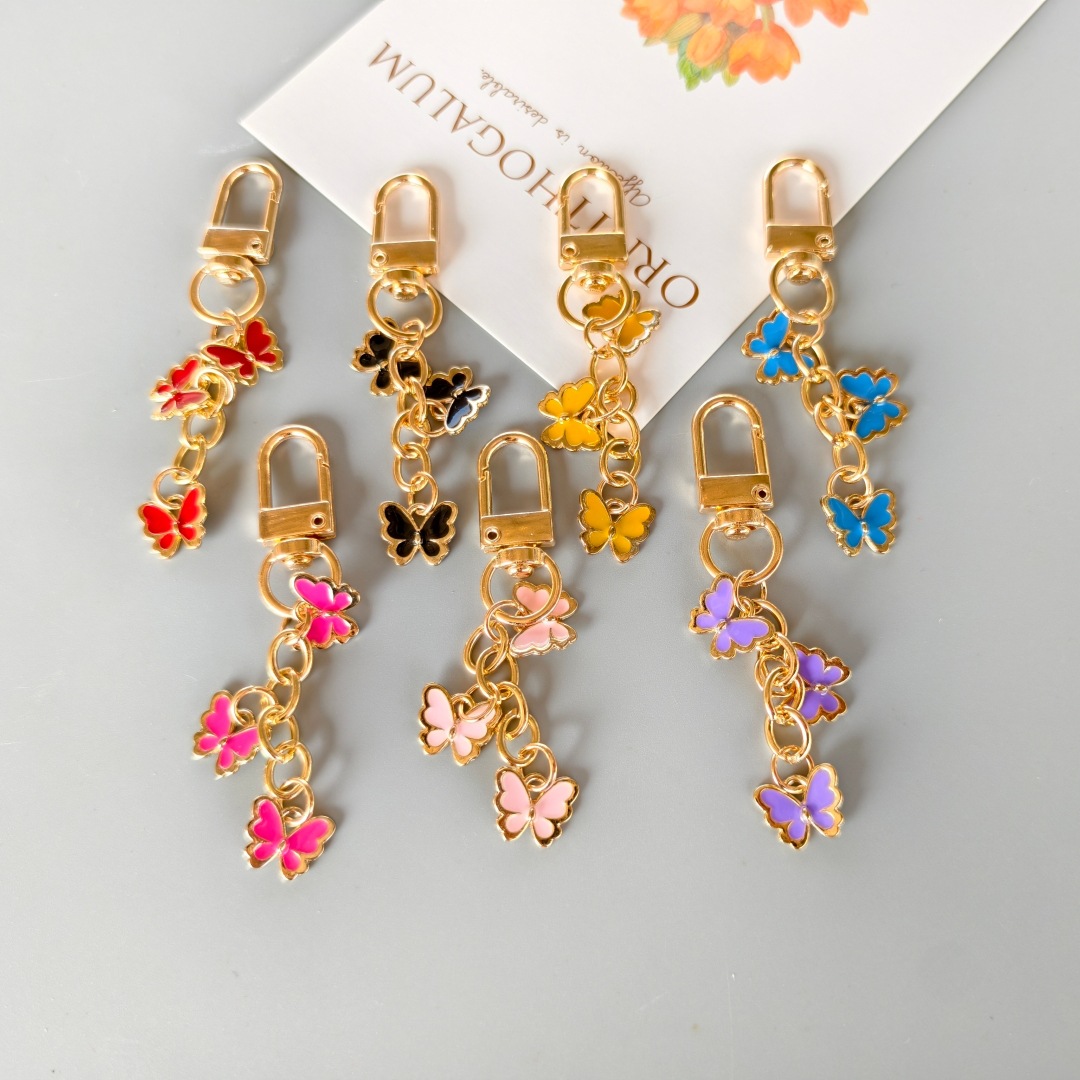 Cross-Border Popular Colorful Butterfly Oil Drop Keychain Pendant Creative Alloy Headphone Case Bag Decoration Ready Stock