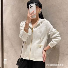 秋冬新款学院风时尚提花双面可穿针织连衣毛双口袋设计外套女装