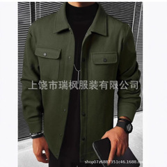 国境を越えたwishアマゾンの新型男性カーディガン手がベルベットの格子ポケット長袖シャツメーカー直販