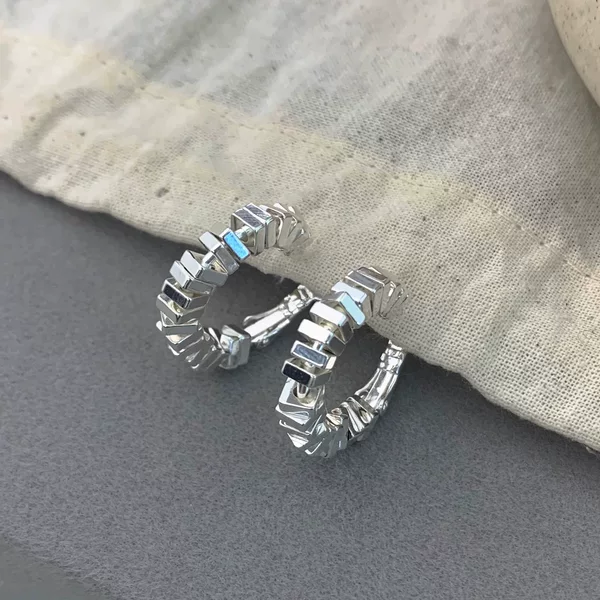 Irregular silver block earrings, Korean and Japanese urban commuter earrings, simple and stylish everyday accessories