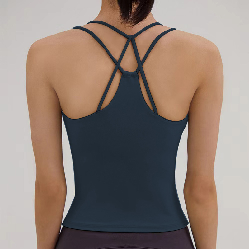 Nuevo chaleco de yoga de espalda deportiva de acondicionamiento físico para mujeres con cojín de pecho envuelto en el pecho correa de hombro a prueba de choques cruzada chaqueta