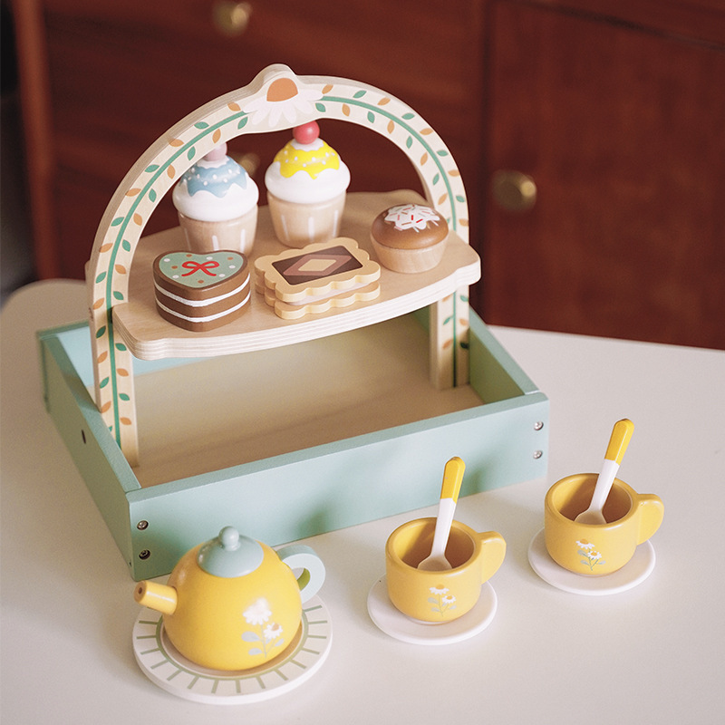 Play House pastel de simulación Royal Afternoon Tea cocina para niños estante de postre de doble capa juguetes interactivos para padres e hijos