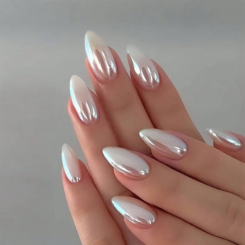 Cross-Border Hot-Selling Wearable Nail Tips with Gradient Silver-White Aurora Design, Cool and Pure, Translucent Fake Nail Tips Cross-Border Hot-Selling Wearable Nail Tips with Gradient Silver-White Aurora Design, Cool and Pure, Translucent Fake Nail Tips