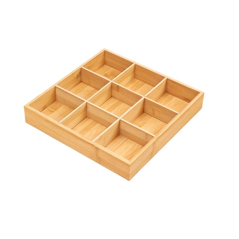 Bandeja Jiugongge, vajilla, guarnición de olla caliente, plato de bambú, plato de madera, caja de té, plato de frutas secas, plato comercial