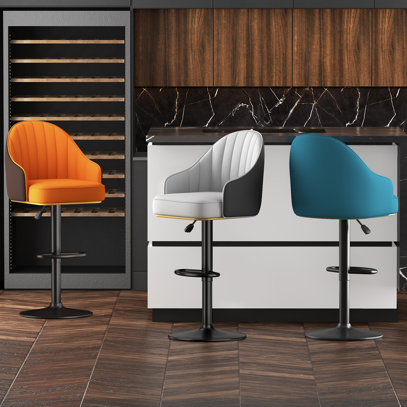 輕奢吧檯椅升降旋轉現代簡約高腳凳子家用酒吧前台收銀台靠背吧椅