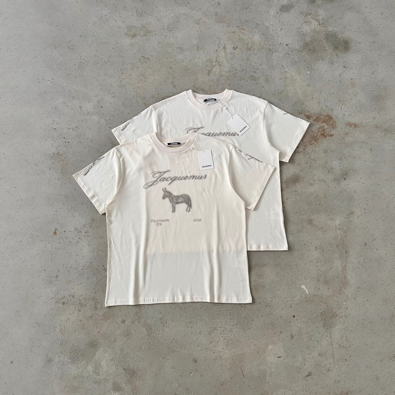 2026 European and American Trendy Brand Jacquemus Korean Limited Edition Short-Sleeve T-Shirt 280 High-Weight Fabric with Horse and Donkey Print