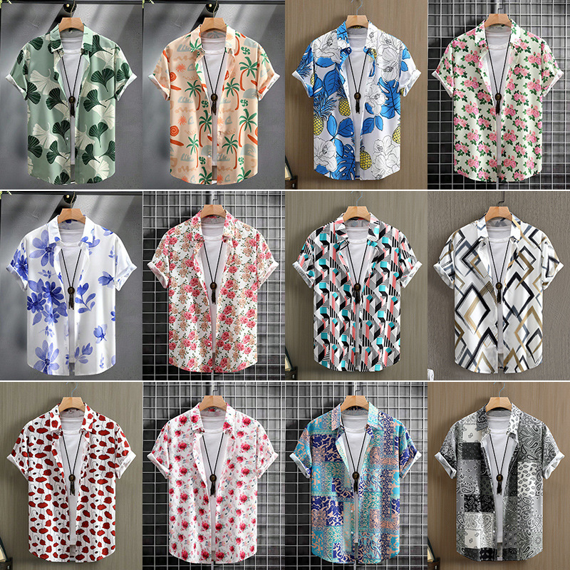Fashion men's digital printing four-sided men's short sleeve shirt men's shirt summer 2024 new cross-border exclusive
