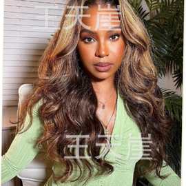 欧美新款跨境假发非洲中分长卷发棕色渐变金色染黑色玫瑰网现货