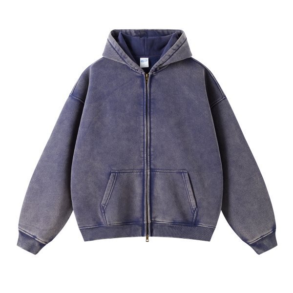 Herrenbekleidung High Street Retro Batik gewaschener alter Kapuzenpullover mit Reißverschluss Übergroßer loser Hoddies-Hoodie_voghion.com