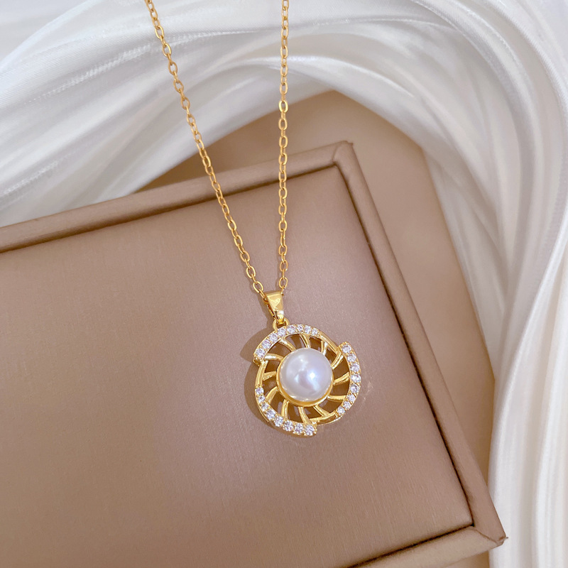 Necklace Earrings Set Light Luxury Rotating Pearl Full Diamond Personality Temperament Banquet Earrings Item Group_voghion.com