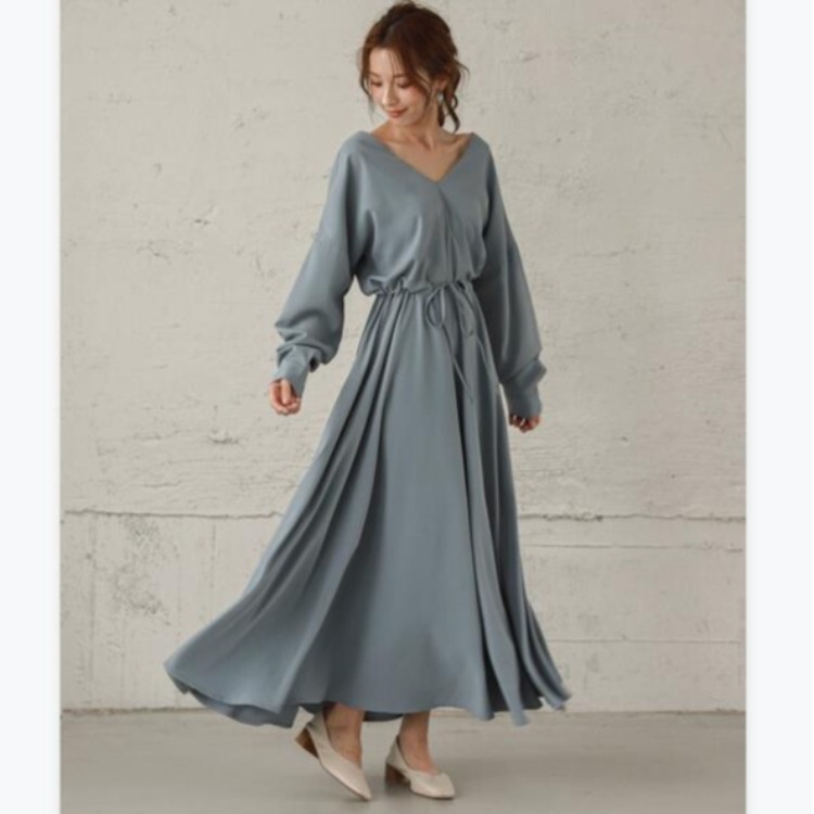 4 Colors in Stock 2026 New Spring/Summer Japanese Original Style Large V-Neck Front Placket Long Dress with Tie Waist