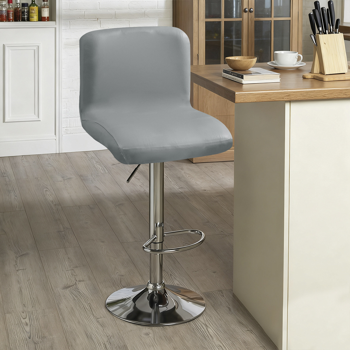 Funda elástica de PU de color sólido para silla de respaldo bajo, impermeable, antiarañazos para gatos, funda para taburete de bar, funda para taburete alto de cocina, funda para silla giratoria