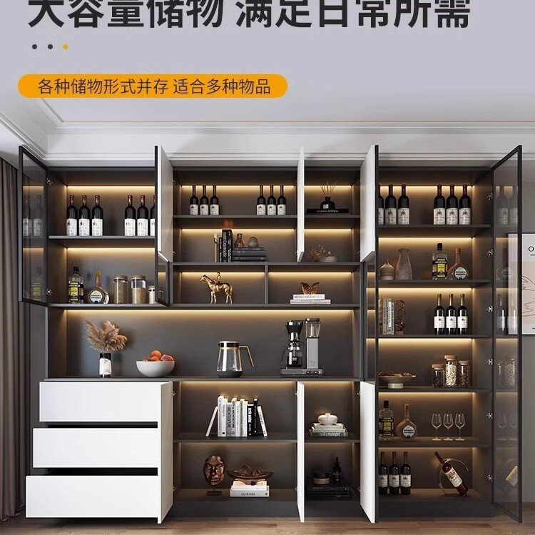 餐边柜玻璃门高柜一体靠墙现代简约茶水柜客厅餐厅酒柜储物柜|undefined