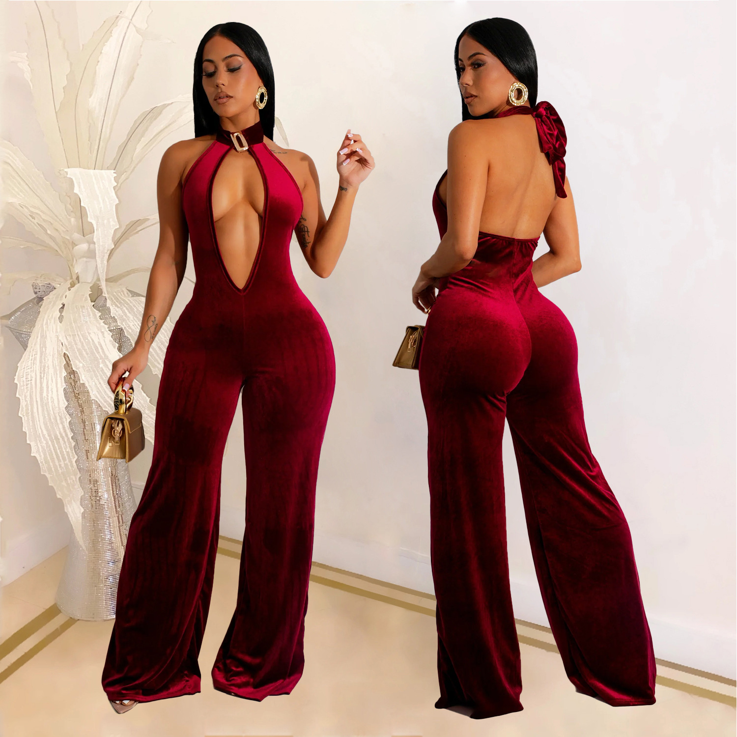 C7101 Aliexpress transfronterizo Amazon estación independiente de moda europea y americana ropa de mujer sexy profunda V gran espalda alta cintura casual