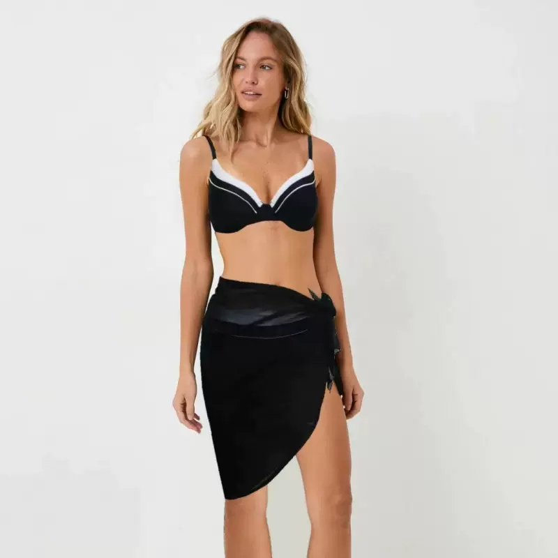 2025新款性感纯色bikini高腰分体泳装三件套欧美跨境泳衣女运动款