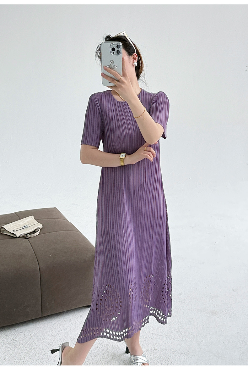 Váy maxi xếp ly đốt hoa tay ngắn phong cách Pháp — Màu xanh da trời chi tiết 14