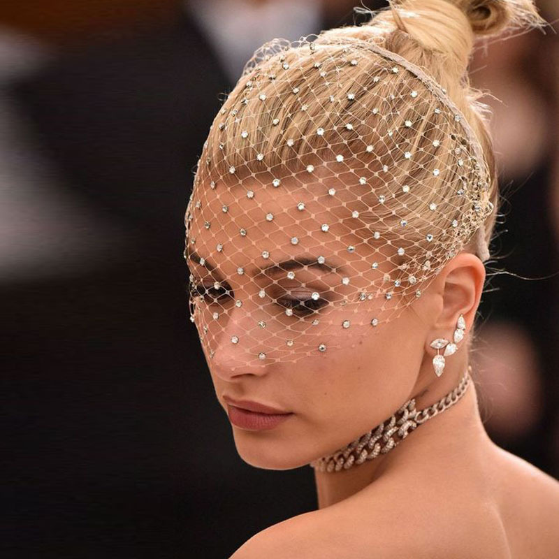 105g Weight Birdcage Veils, Party Headpieces Hair Accessories Type 1 Piece Quantity Wedding Occasion Rhinestone Material Grid Pattern Women's Gender Handmade Design Elegant, Bridal Style Women's Elegant Lady Bridal Grid Rhinestone Handmade Birdcage Veils Party Headpieces 无