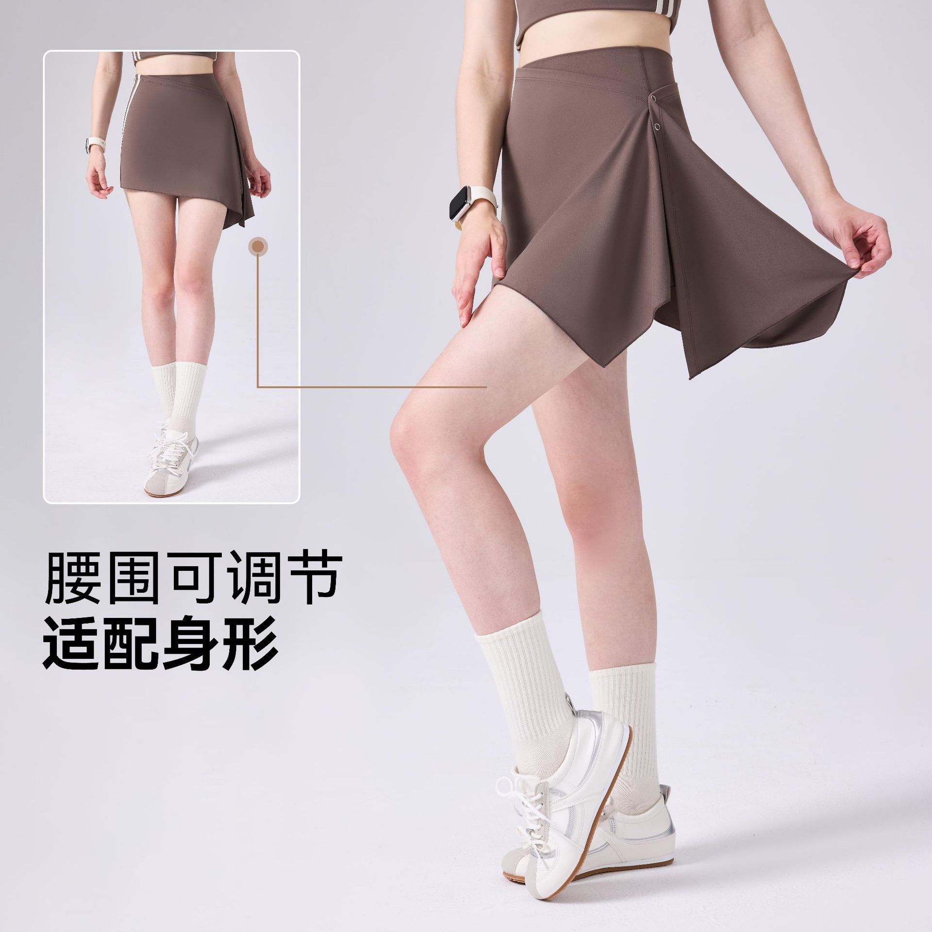 Pantalones calientes deportivos de dos piezas de entrenamiento físico para correr falda corta de cintura alta de verano piel transpirable impermeable al revestimiento