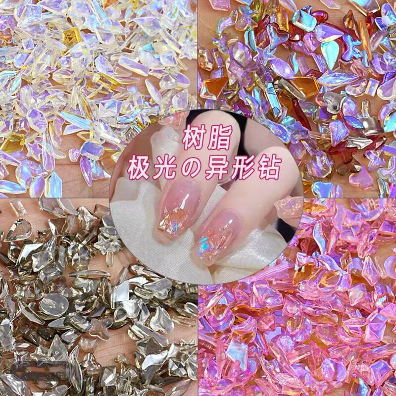 Acrylic Resin Transparent Small Flat-Bottomed Special-Shaped Nail Art Diamond Mixed Colorful Warm Elf Aurora Champagne Nail Decoration
