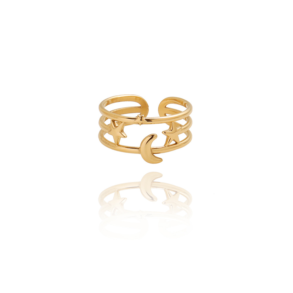 4g Weight Real Gold Plated Star Moon 304 Stainless Steel IG Style Waterproof Non Tarnish Open Rings