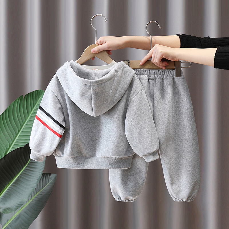 7843 Traje de primavera y otoño para niños 2025 Chaqueta de suéter casual con capucha para niños de nuevo estilo