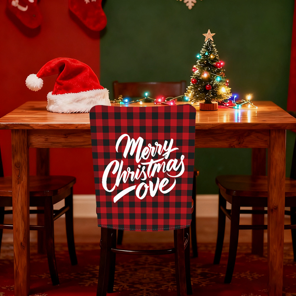 Nuevo patrón de cuadrícula de silla de decoración de Navidad respaldo de silla de atmósfera de vacaciones cubierta de polvo doméstica
