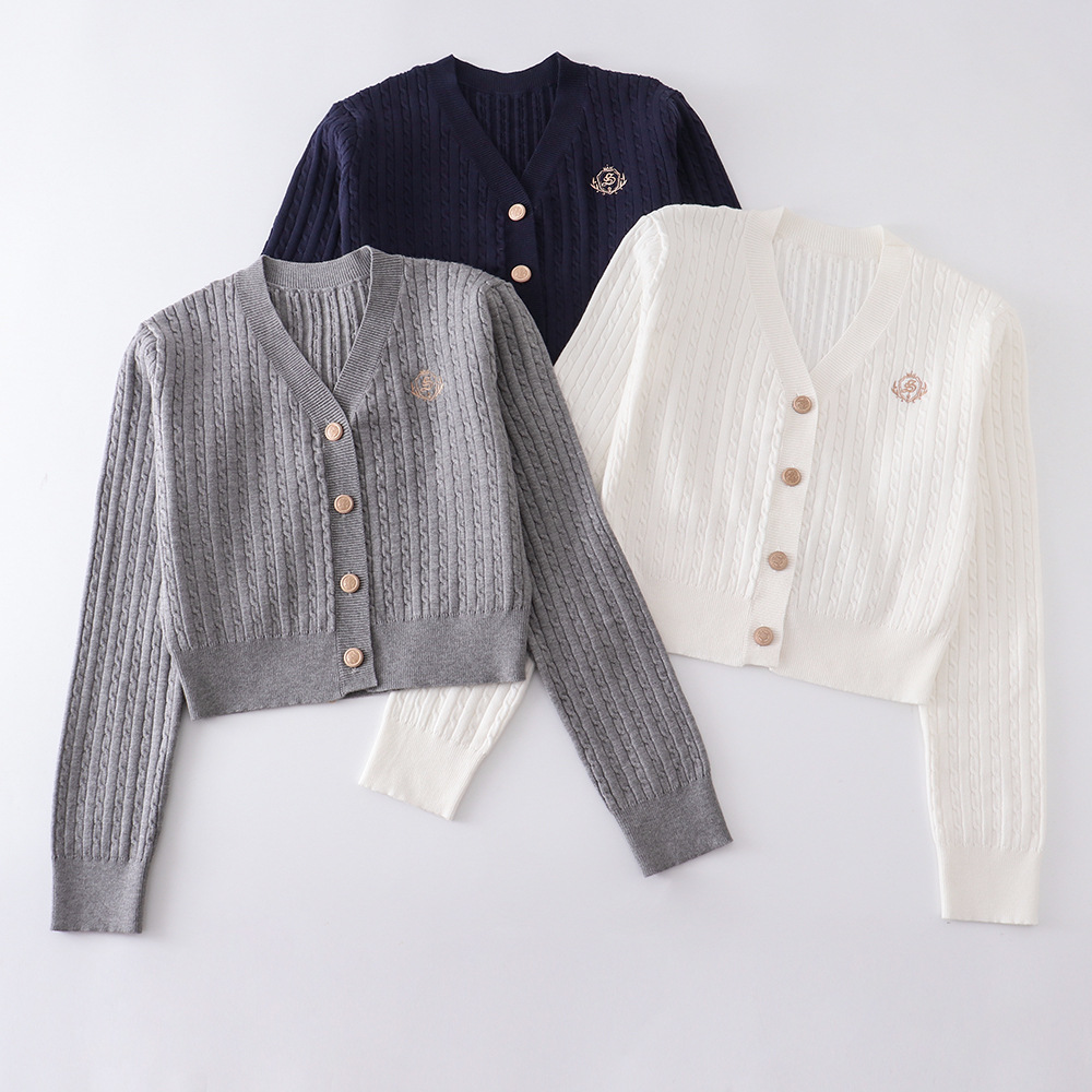Original [Shield star] JK uniform cardigan sweater cored yarn sweater versatile college style short waist-tight coat