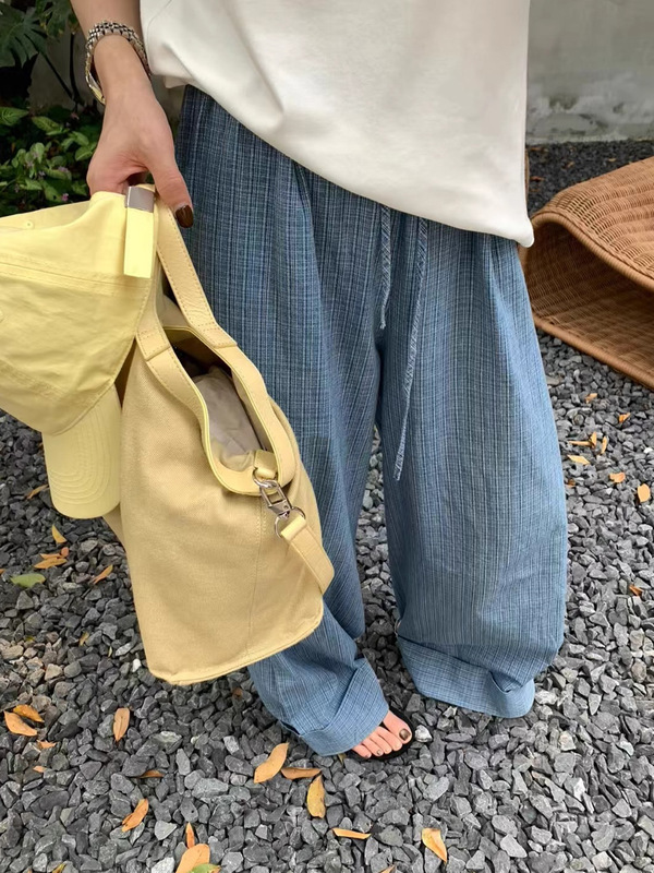 水洗牛仔棉抽绳阔腿裤女夏季薄款松弛感宽松显瘦休闲裤百搭拖地裤|undefined