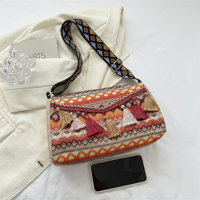 Mochila de gran capacidad de moda transfronteriza textura bolso de mano estilo nacional mochila de hombro ancho cinturón de hombro bolsa retro image 4