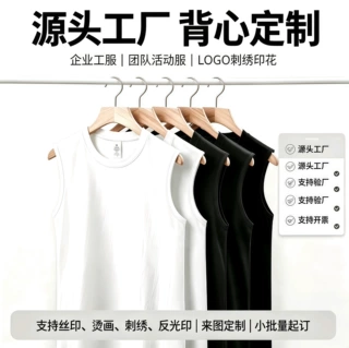跨境美式男生坎肩纯棉运动健身背心男女同款无袖t恤定制印字logo
