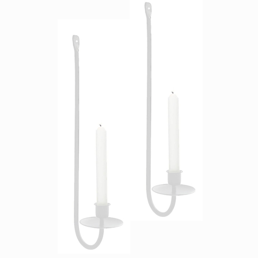 Simple candelabro de hierro forjado colgado en la pared de alto nivel en forma de L candelabro negro decoración de atmósfera 2 piezas set