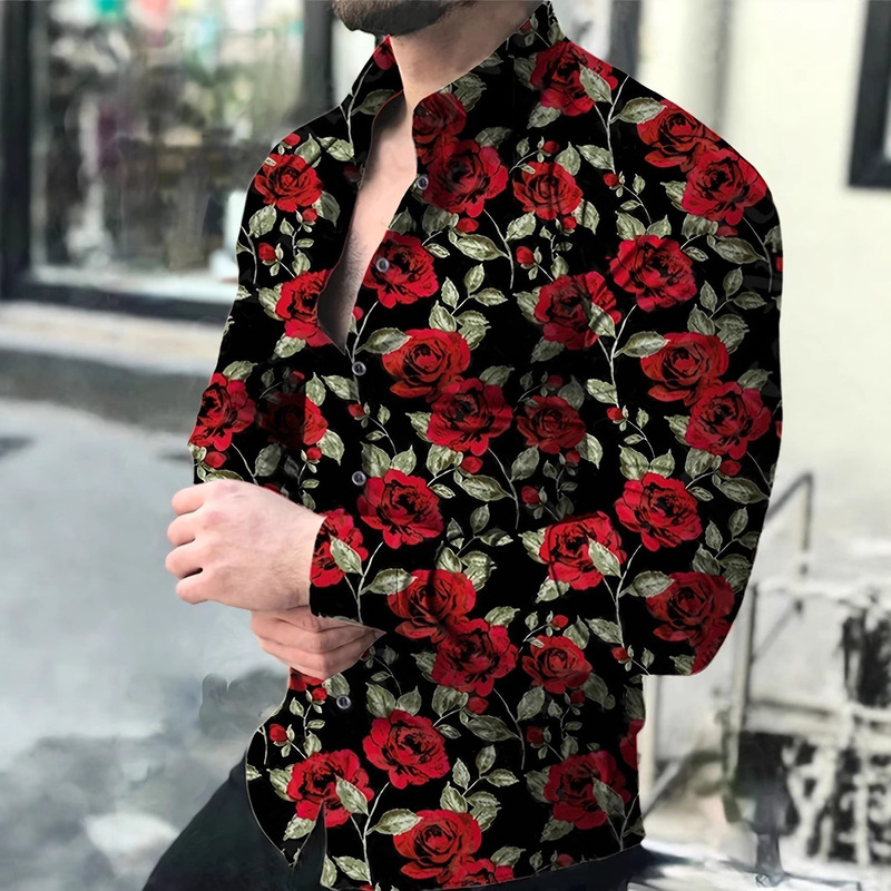 Cross-Border European Size Spring & Fall Shirts Loose and Breathable Men's Shirts Fashionable Floral 3D Printed Long-Sleeved Cardigan Shirts for Men Cross-Border European Size Spring & Fall Shirts Loose and Breathable Men's Shirts Fashionable Floral 3D Printed Long-Sleeved Cardigan Shirts for Men