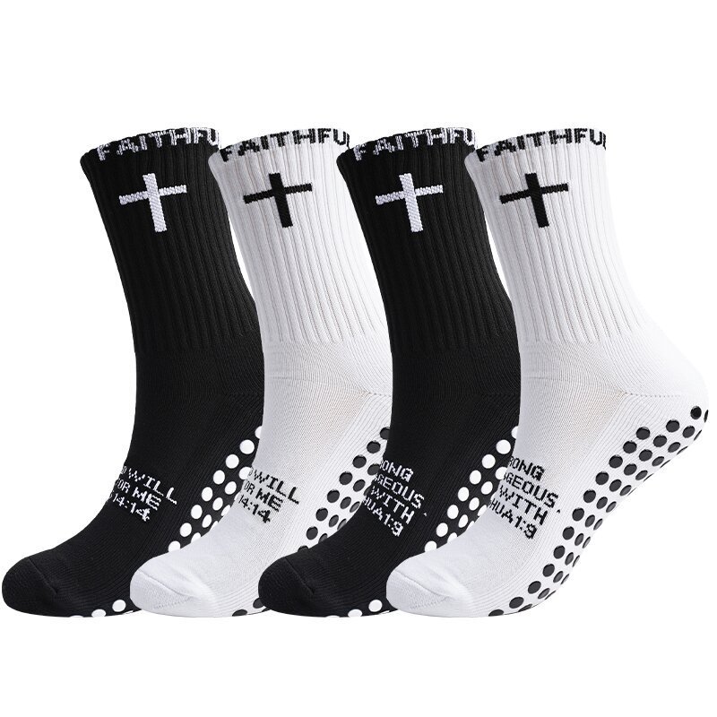Spring and Summer Cross-Border Dotted Cotton Socks for Men, Professional Sports Football Socks, Non-Slip Breathable Socks, Lettered White Mid-Calf Socks