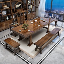 实木大板茶桌椅组合一桌五椅家用茶几茶台烧水壶一体办公室泡茶桌