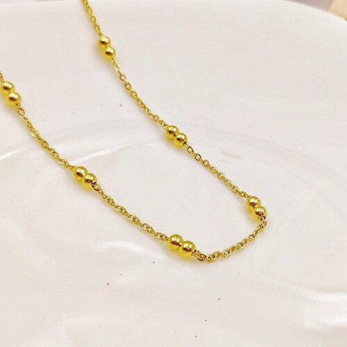 Vacuum electric 18K gold titanium steel clip bead chain flat O chain spacer bead chain semi-finished chain diy handmade bracelet necklace material