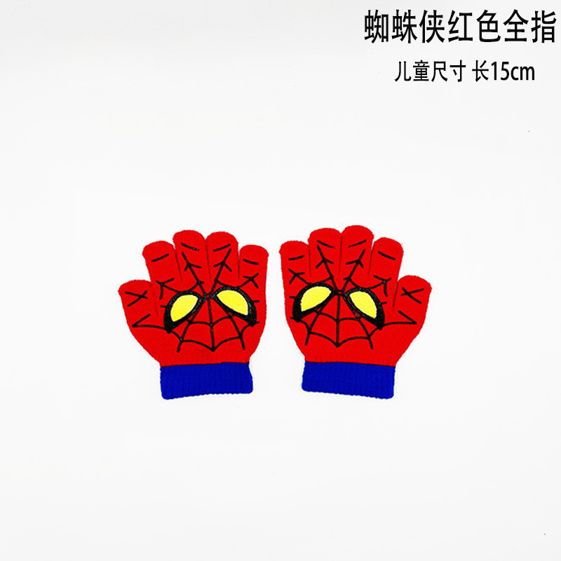 冬用暖かい手袋 スパイダーマン 子供 学生 ニットプリント 男の子 フルフィンガー/ハーフフィンガー 書き込み可能 手袋 卸売|undefined