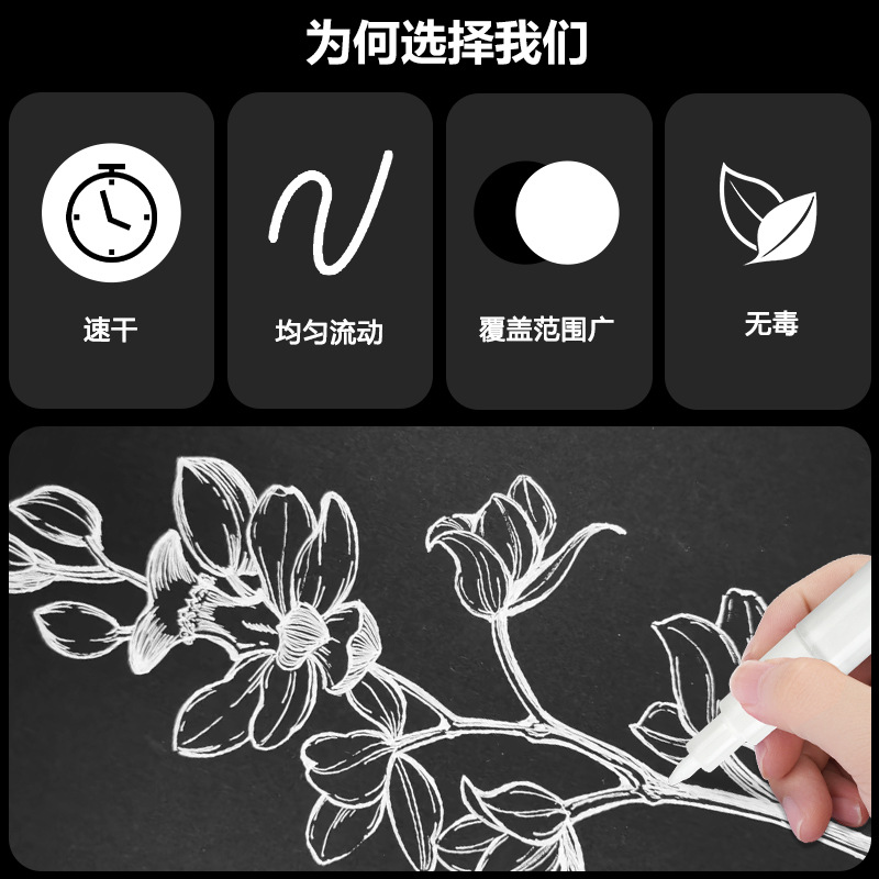 Marcador de acrílico blanco dorado y plateado 0.7mm punta opaca Touchmark un solo marcador de acrílico