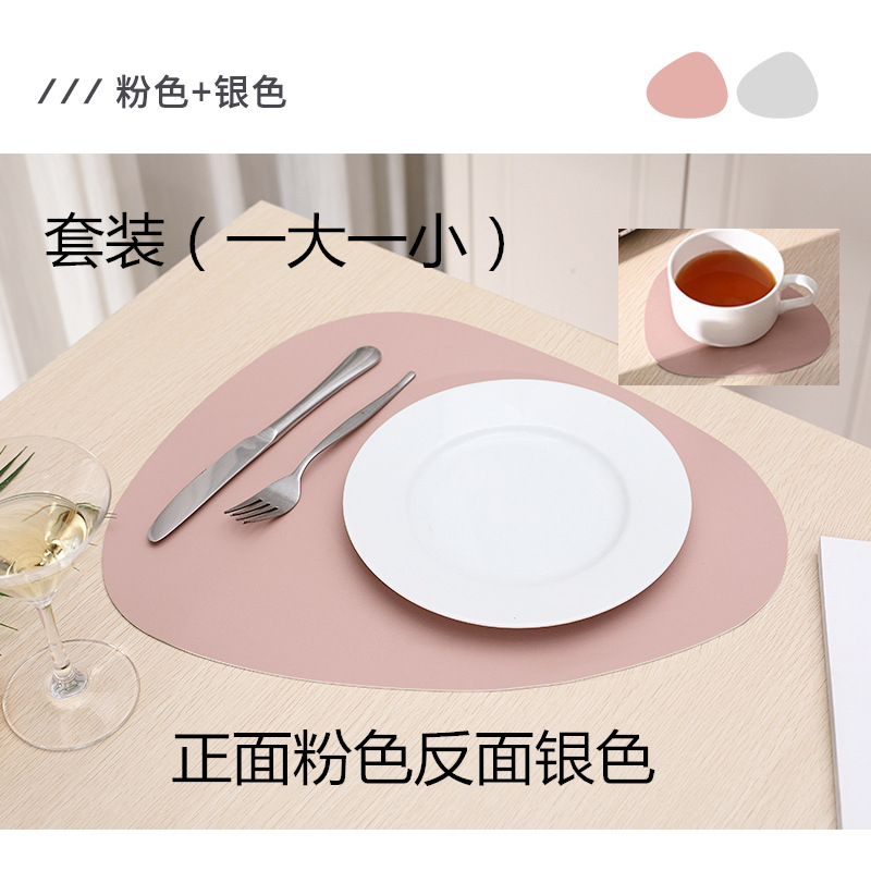 En stock de doble color de doble cara de cuero nórdico mantel impermeable a prueba de aceite de aislamiento térmico antideslizante hogar en forma de gota placemat conjunto