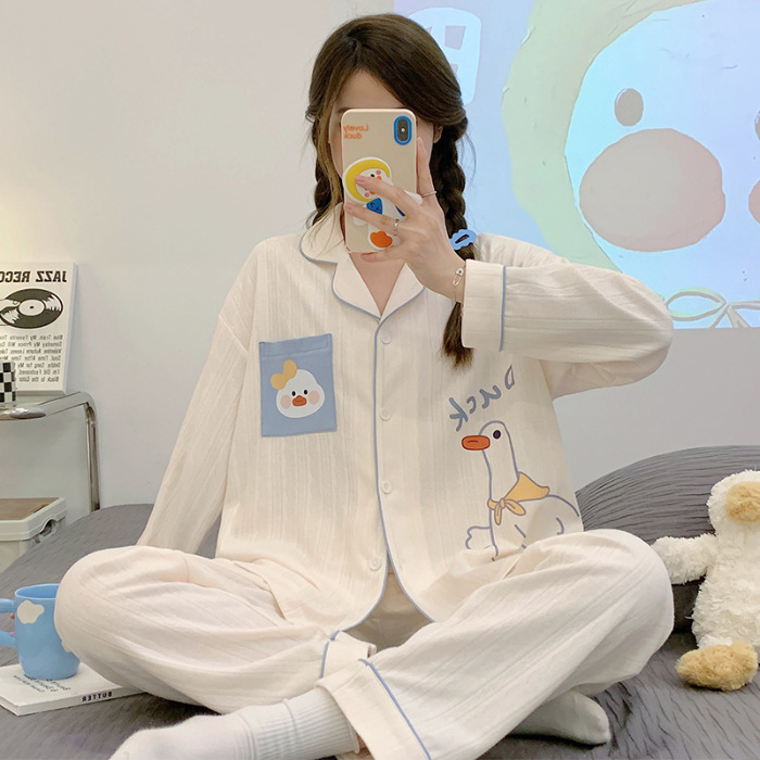 Japón ins pijama de dibujos animados mujeres peinado jacquard algodón otoño invierno manga larga adorable chica dulce conjunto de ropa de casa